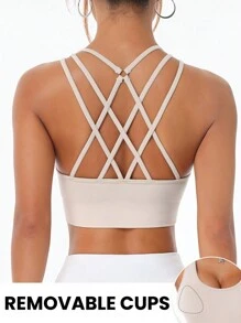 Easithlete Seamless Apricot Criss-Cross Back Sports Tank Top