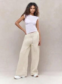 MISSGUIDED Wide Leg Sweatpants With Drawstrings - Apricot - View 4