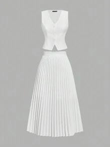 SHEIN MOD 女士白色西装外套套装：白色西装背心和白色西装外套裙 - 白色 - 查看 1