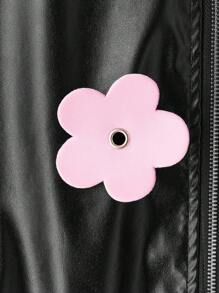 SHEIN MOD Chaqueta retro estampada de flores linda y dulce en tallas grandes, abrigos negros - Negro - Ver 4