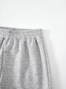 SHEIN Tween Girls' Solid Color Knit Jogger Pants, Streetwear Style - Light Grey - View 5