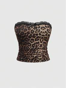 ROMWE J-Fashion 2 件 Y2K 豹纹印花短款短裤和上衣套装（女款） - 棕色 - 查看 6