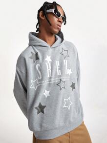 Manfinity VCAY Áo hoodie dệt kim tay dài họa tiết ngôi sao ngũ giác cho nam, dành cho mùa thu đông - Xám - Xem 3