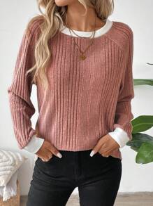 SHEIN LUNE 2024 Otoño Invierno Mujer Nuevo Jersey de cuello redondo color vino caliente