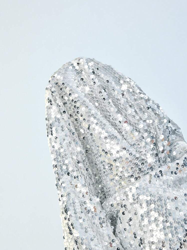 SHEIN Maija 여성용 가을/겨울 지퍼 전면 스팽글 장식 캐주얼 미니멀리스트 A라인 치마