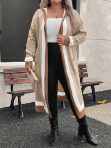 SHEIN LUNE Áo khoác thường ngày màu trơn dài tay hở trước cỡ lớn có túi vá - Nhiều màu - Xem 6