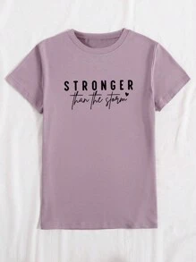 INAWLY 圆领短袖英文字母印花 T 恤，休闲图案 T 恤女式上衣