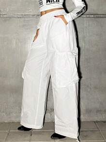 SHEIN ICON Oversized Nylon Pants With Extra Large Pockets - White - View 3
