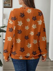 EMERY ROSE Women Casual Maple Leaf Print Sweatshirt, Fall Top Clothes - Multicolor - View 2