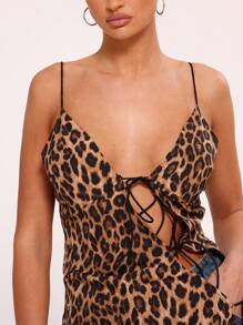 MUSERA Top con tirantes y detalle de corbata con estampado de leopardo, sexy, bohemio, para rave, festival, vacaciones, salidas, elegante, primavera, verano - Café integral - Ver 5