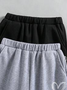 Teen Girls' Casual Heart Printed Thermal Lined Drawstring Sweatpants - Multicolor - View 3