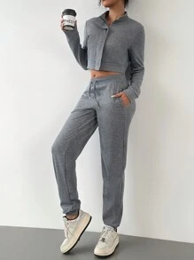 Chiquease بدلة شتوية تتكون من: جاكيت مزدوجة الزيبرة ذات طوق عالٍ وبنطلون رياضي بتخريم للخصر والبطانة الحرارية