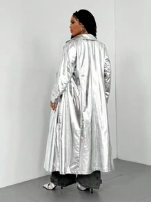 Allurite Plus Size Solid Color Long Sleeve Front Button Pocket Simple Casual Jacket