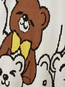 Tween Girl 超大休闲卡通印花不对称杏色连衣裙 - 杏色 - 查看 6