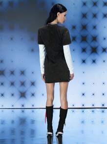 FREAK CITY Designer Women 2-In-1 Contrasted Sleeve Printed Washed Retro Street Black T-Shirt Dress, Holiday, Vacation, Spring, Festival, Ibiza Fits, Graphic Tees - Black - View 2