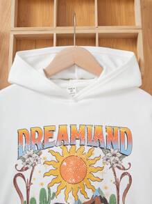 SHEIN Tween Girls Streetwear Casual Knit Hooded Sweatshirt Set - Black and White - View 5