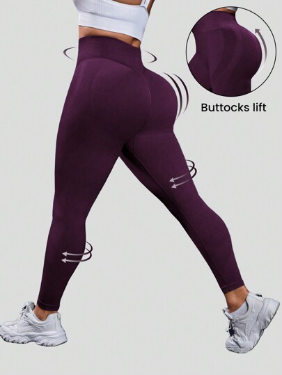 SHEIN Rhythm Era Plus Size Damskie Jednokolorowe Bezszwowe Podnoszące Pośladki Sportowe Legginsy Spodnie Do Jogi