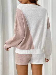 SHEIN LUNE 2 peças Conjunto de Roupa Casual para Relaxamento de Moletom e Shorts Feminino - Multicolorido - Visão 5