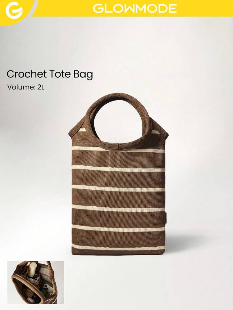Sac cabas tricoté rayé au crochet