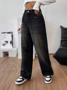 RueChic Vintage Y2K Jeans mit hoher Taille und ballonförmigem Schnitt - 654