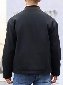 Manfinity Homme Men Solid Color Splicing Front Zipper Long Sleeve Casual Sweater - Black - View 2