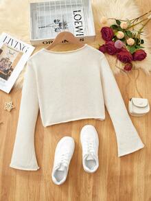 Áo len dệt kim hình sao jacquard dáng rộng thoải mái phong cách cổ điển dành cho bé gái tuổi mới lớn, mùa thu và đông - Màu be - Xem 2