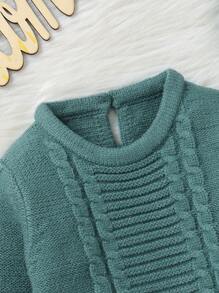 SHEIN 2pcs/Set Unisex Newborn Infants Solid Blue Casual Fashion Cute Soft Korean Style Long Sleeve Sweater And Pants Outfit For Everyday Wear, Suitable For Autumn/Winter - Green - View 5