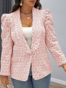 Flirla Blazer de Manga Bufante com Estampa Floral Jacquard, Elegante, Plus Size - Rosa chiclete - Visão 7