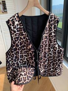Easelle Leopard Print Vest Winter Coat - Multicolor - View 2