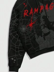 ROMWE MEN Men's Casual Letter Print Hoodie, Long Sleeve - Black - View 3