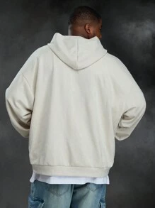 Manfinity VCAY Plus Size Men's Loose Knit Letter & Pocket Hoodie, For Fall Winter - Apricot - View 4
