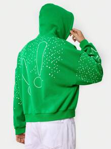 Manfinity VCAY Men's Loose Fit Round Neck Long Sleeve English Letter Printed Pullover Sweatshirt, For Fall Winter - Green - View 2