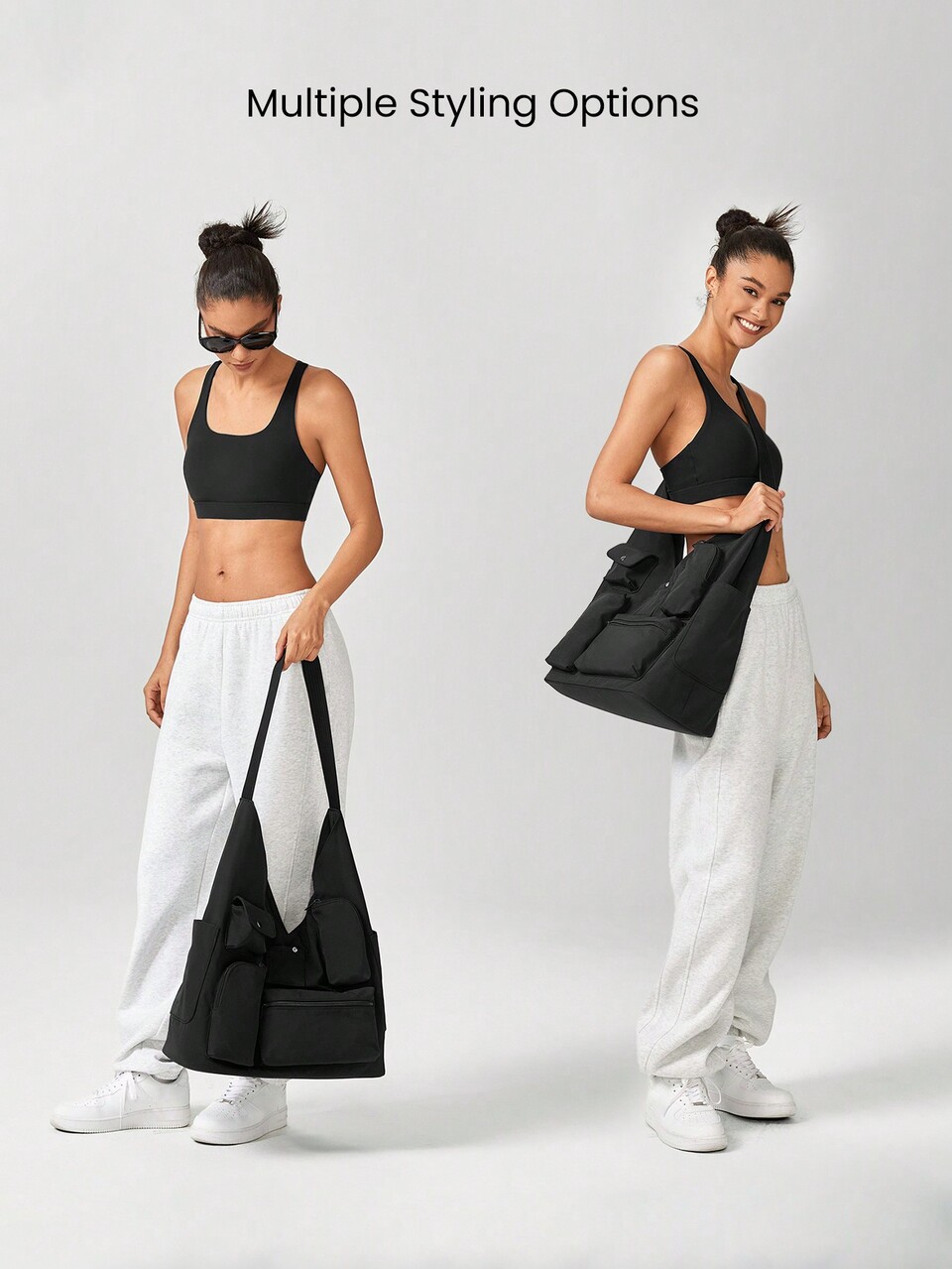 Sacola Tote com Alça de Ombro Elástica, Bolsos Externos Múltiplos, Capacidade de 35L