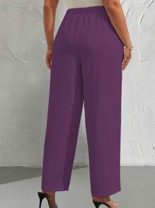 Celure 大码女式纯色口袋直筒西装裤