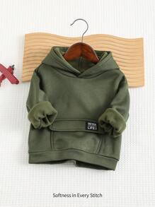 Cozy Pixies 婴儿男女童秋冬休闲装饰logo前袋卫衣保暖抓绒卫衣 - 軍綠色 - 查看 2