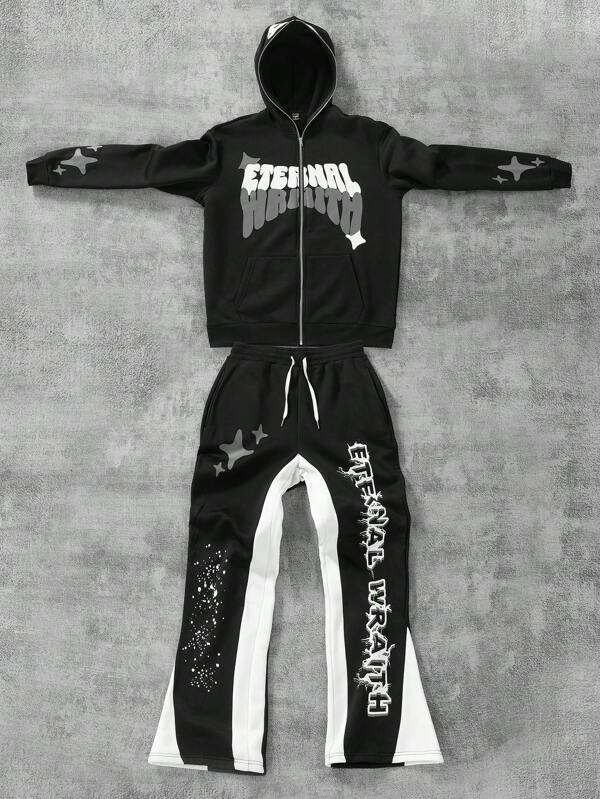 Manfinity Streetrush Set de hanoraci și pantaloni de trening din fleece pentru bărbați ocazional, toamnă iarnă, trening pentru bărbați
