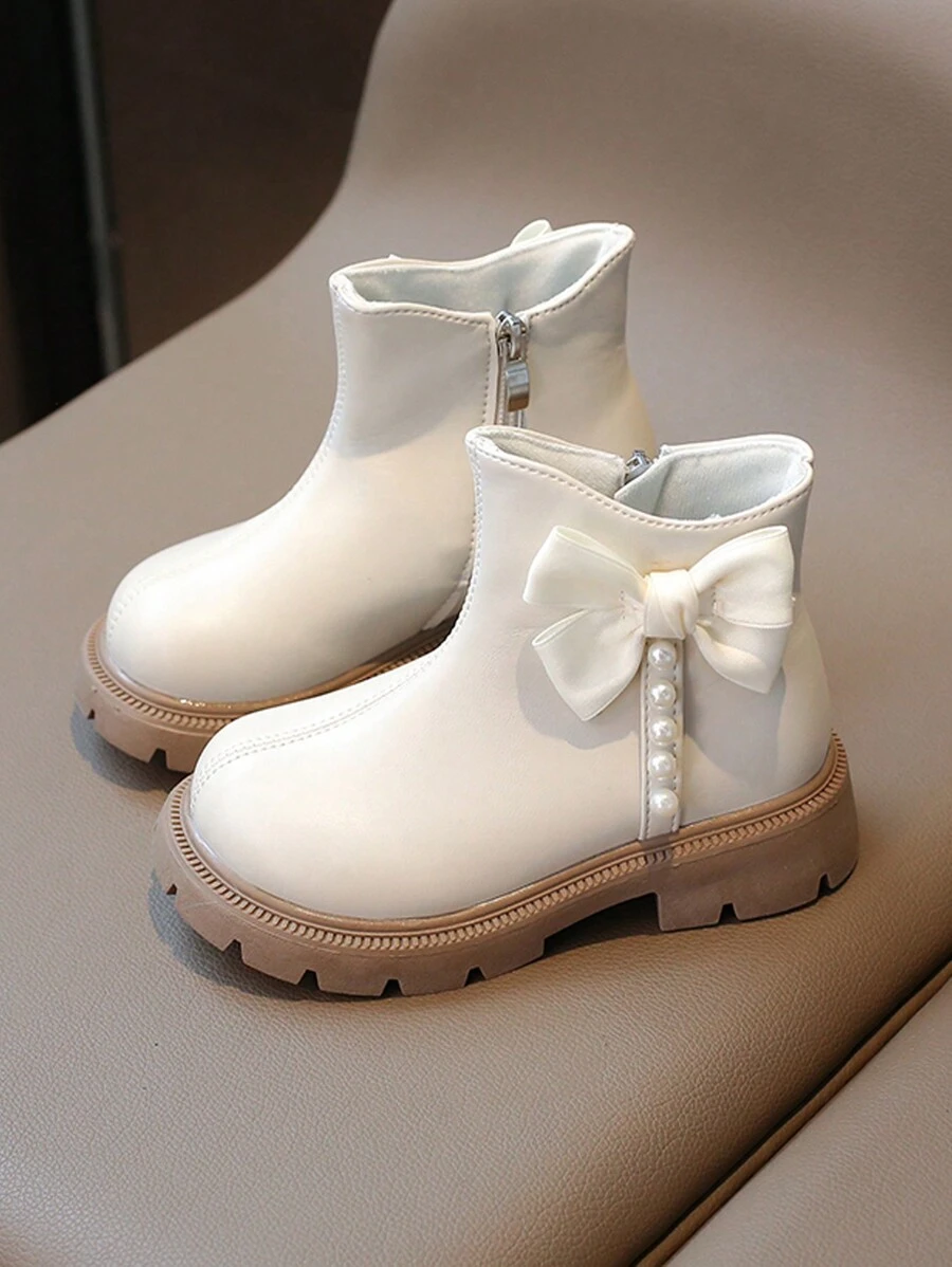 Giày bốt cho bé gái, Giày bốt đế mềm cho trẻ em mùa xuân/thu mới, Giày bốt da hoa lớn phong cách Anh đa năng Campus Fashion cho trẻ em, Giày bốt mềm cho bé, Giày bốt cho trẻ em - Màu be - Xem 1