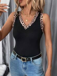 SHEIN Clasi 女士豹纹 V 领紧身时尚背心