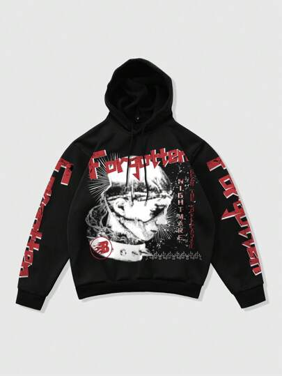 Grunge Punk Herren Retro Hoodie mit Aufdruck