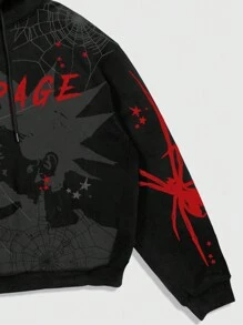ROMWE MEN Men's Casual Letter Print Hoodie, Long Sleeve - Black - View 4