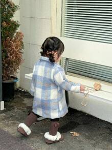 Palton din lână în carouri pentru fete, toamnă/iarnă