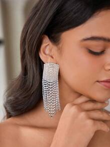 SHEIN Belle 1 Pair Women's ELEGANT, Luxury, Cute Rhinestone, Tassel Fashion Earrings, Suitable For Wedding, Honeymoon, Casual, Party
