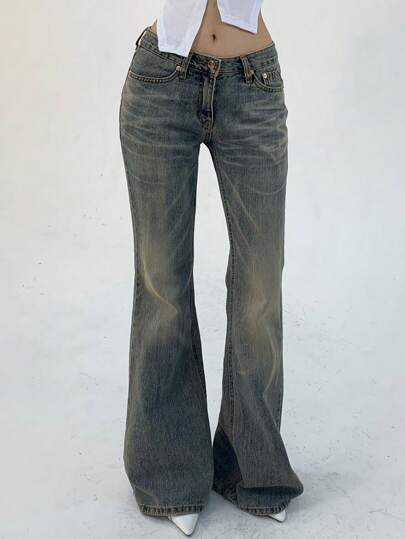 DAZY Jeans a zampa di elefante casual con tasche per donna, stile streetwear Y2K