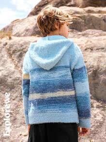 SHEIN Tween Boy 长袖拉链连帽印花户外毛衣 - 彩色 - 查看 9