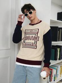 Manfinity Hypemode Men's Autumn/Winter Letter Pattern Round Neck Contrast Color Casual Sweater - Multicolor - View 5