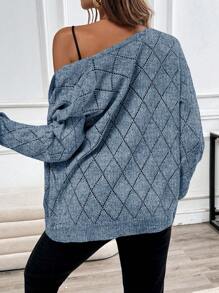 EMERY ROSE 女士休闲舒适镂空钻石图案开衫、家居服 - 藍色 - 查看 2