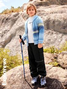 SHEIN Tween Boy 长袖拉链连帽印花户外毛衣 - 彩色 - 查看 2