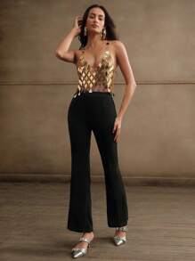 Anewsta Geometric Sequined Backless Camisole Elegant Short Tank Top For Holiday Party Clothes Graphic Tees Women Tops