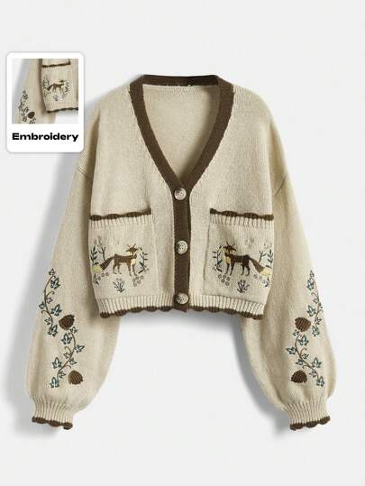 Fairycore Cardigan à fleurs brodé avec boutons pour femmes grande taille, pour l'école, pour l'hiver