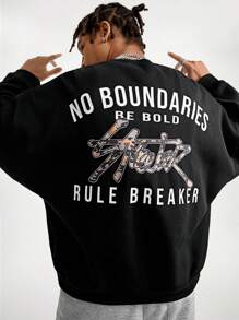 Manfinity VCAY Men's Loose Knitted Crew Neck Pullover Sweatshirt, For Fall Winter - Black - View 2